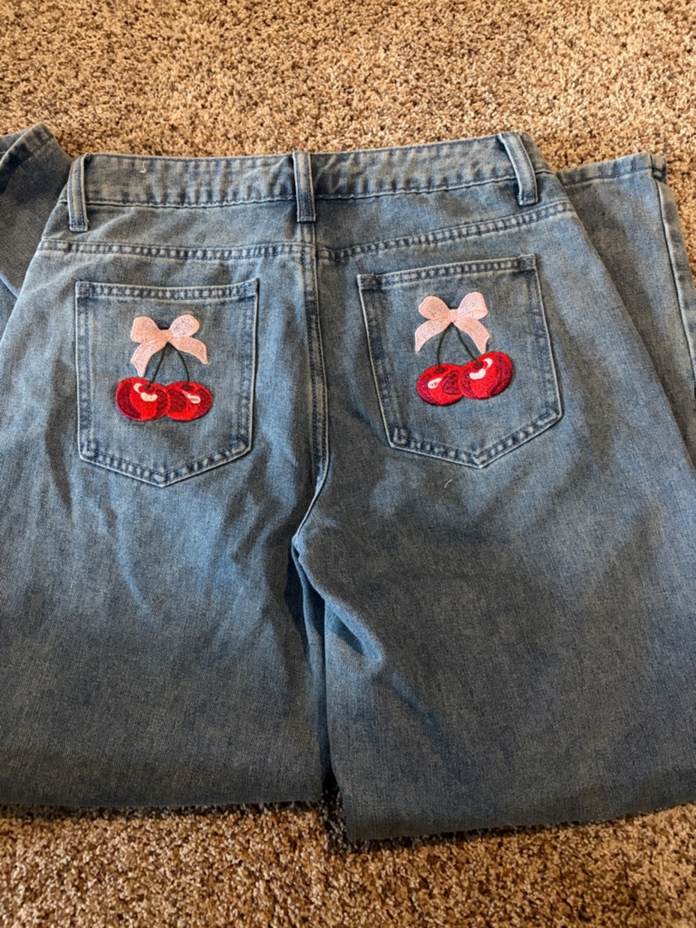 J for Justify Light Blue Wide-Leg Jeans with cherry and bow detail - Picture 3 of 3